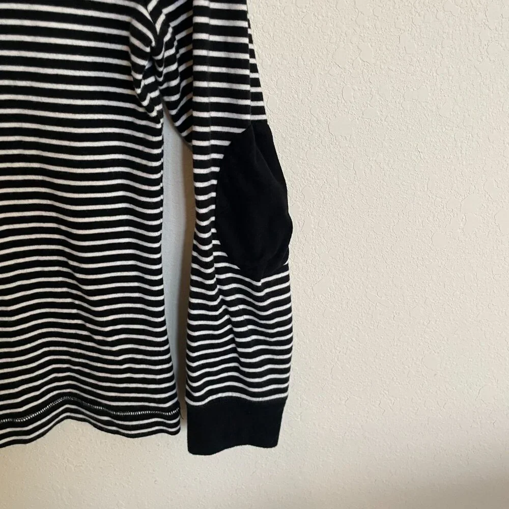 Ralph Lauren Medium Black White Striped Ribbed Long Sleeve Top 100% Cotton - Picture 7 of 8